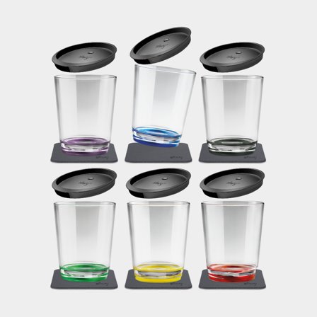 Magnetyczne plastikowe szklanki Silwy Magnetic Drinking Cup Triple Multicolour, przezroczyste/wielokolorowe, 25 cl, 6-pak + magnetyczne podstawki + 