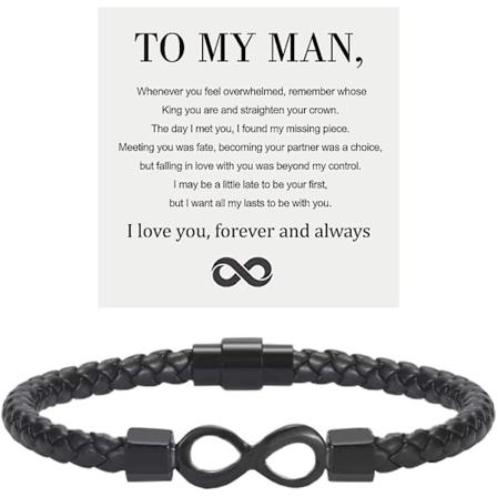 Til min mann, Infinity lær armbånd, gave til ektemann fra kone, jeg elsker deg for alltid og alltid armbånd, kjæreste, jubileum, bursdag, jul, farsdag