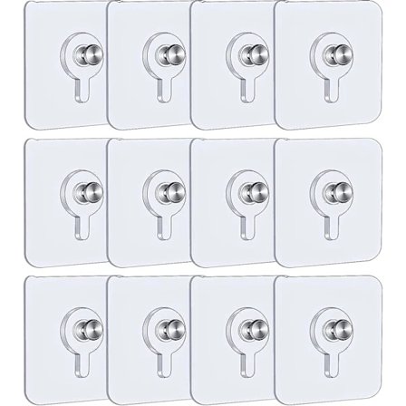 12 stk. Selvklæbende vægbilledkroge, 5,5 x 5,5 cm billedkroge uden boring med aftagelige skruer, gennemsigtige selvklæbende billedkroge til foto ...