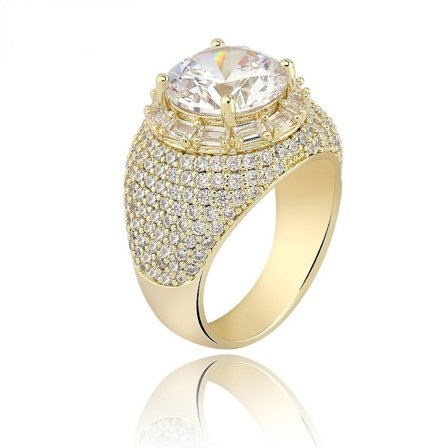 Hip Hop Stor Rund Mikro Beströdd Zirkon Ring Kvinnor Män Guld Silver Färg Bling Iced Out Kubisk Zirkon Ring Lyx Smycken Present