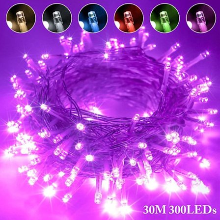ROSNEK Ulko- ja sisäkäyttöön tarkoitettu valoketju 300LED 30M (Violetti) Joulukuusen valo IP44 Vesitiivis, Puutarha Häitä Juhlia