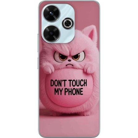 Kompatibelt Mobildeksel til Xiaomi Xiaomi Redmi 13 Sint rosa lodden katt med teksten "Ikke Rør Min Telefon", et humoristisk beskyttelsesmotiv som pas