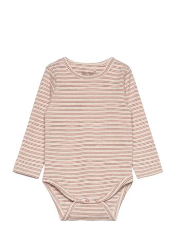 Body Ls Striped Rib Bodies Long-sleeved Pink Huttelihut