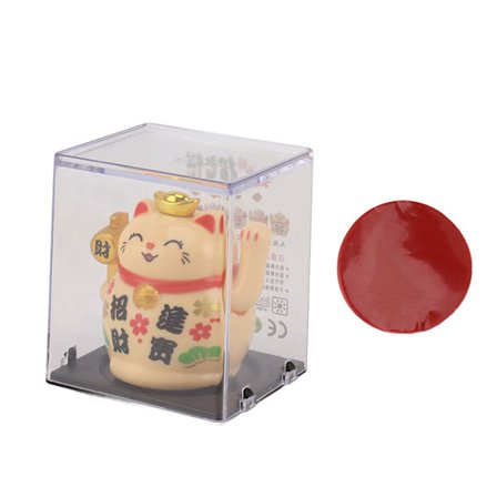 Lykkekattepynt til hjemmet, 2 tommer, solpanel, lykkebringende kattefigur til bordhylde (gul)