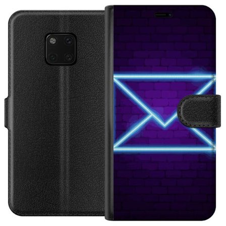 Yhteensopiva Lompakkokotelo Huawei Huawei Mate 20 Pro Neonilta illuustraatio kirjekuoresta sinisessä valossa lila tiiliseinää vasten, nykyaikainen