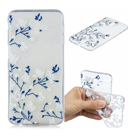 Samsung Galaxy J6 Plus (2018) fodral med mönstertryck - Vit Blomma Vit