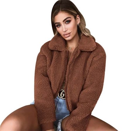 Uformell, kort fuskepelsjakke for kvinner, varm vinterjakke med glidelås