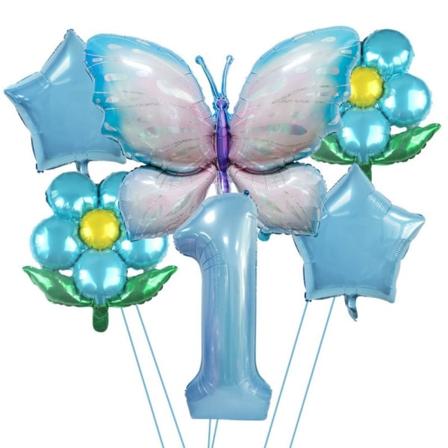 6 Stk/sæt Butterfly Antal Balloner Aluminiumsfolieballon Blue-Number 1