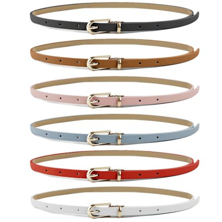 6-pack Damernas Smalt Bälte Tunnt Bälte PU Litet Bälte Läderbälte
