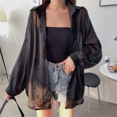 Damskjorta Blus Långärmad Topp SVART