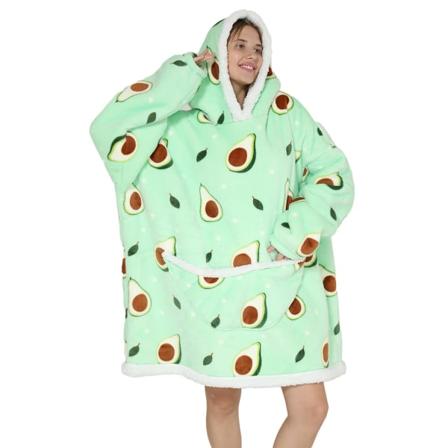 Ylisuuri peittohuppari - Sherpa-fleece-peitto unisex-aikuisille naisille ja miehille, pörröinen jättimäinen mukava huppari avocado