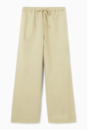COS Women's Wide Leg Linen Drawstring Trousers in Beige