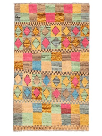 Hand Knotted Berber Colourful Rug 86X145 Wool Brown/Green Small