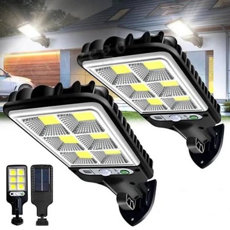 2 stk. 600W LED Solar Floodlight Bevægelsessensor Sikkerhed Væg Gade Gård Udendørs Lampe