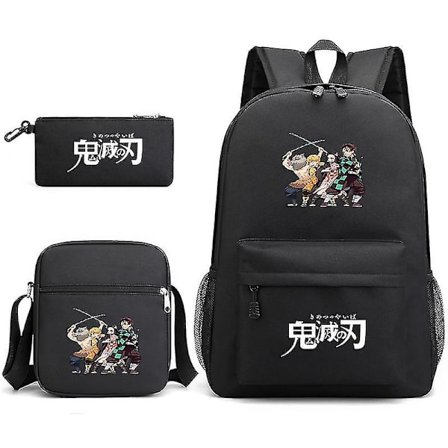 Ny tegneserie Demon Slayer tredelt skole taske lille skulder pen taske grundskole og gymnasium rygsæk A-1