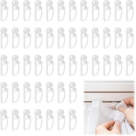 50 Stycken Gardinskenekrokar Gardinskeneglidare Plastgardinrullar Vita Gardinstång Glidkrok Stark Lastkapacitet Gardinband Tillbehör