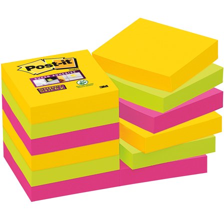 3M Post-it Super Sticky 47,6x47,6 Mélange de couleurs Carnival pack de 12