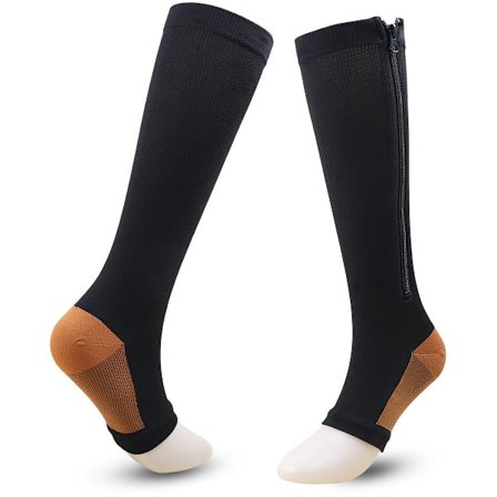 ING Kompresjonsstrømper med glidelås - Størrelser S/M, Svart og Khaki - Støttestrømper med glidelås - 15-20 mmHg kompresjonsgrad - Unisex