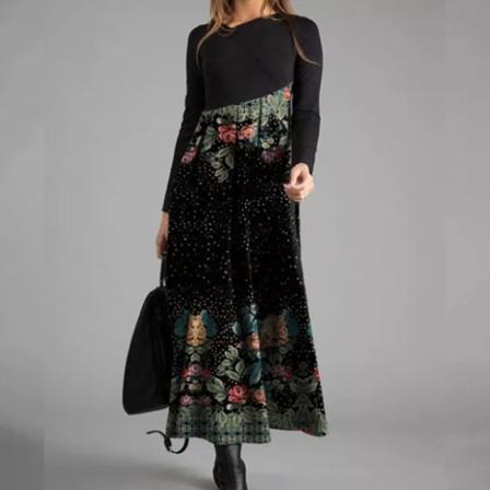 Kvinnor Vintage Maxiklänningar Sfloral Print Swing V Neck Lång Klänning