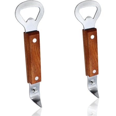 2 st Burköppnare, Rostfritt Stål Dubbelsidig - Björnklo Burköppnare med Trähandtag, Portabel Camping & Reseöppnare f