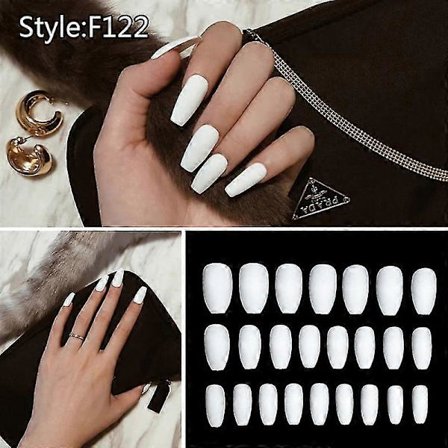 24 stk. lange, bærbare falske negle, gelélim, frostet ballet, ren, flerfarvet, aftagelig