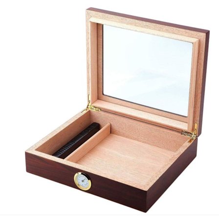 Handgjord Cigarr Humidor, Cedar Cigar Desktop Box med luftfuktare och Hygrometer, Glasskiva