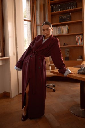 NA-KD - Lang trenchcoat - Trenchcoats - Burgundy - EU 36