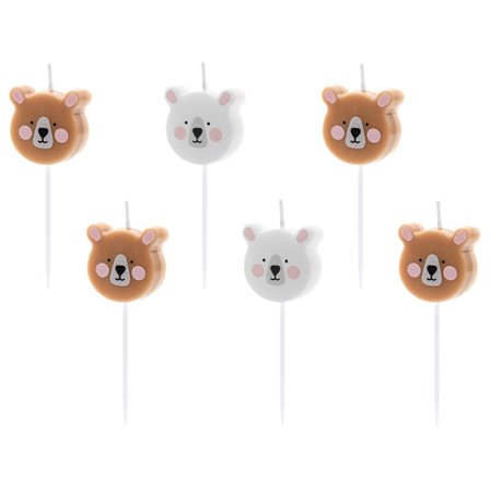 Nallekarhu Kakunkynttilät Ruskea & Valkoinen 6-pack