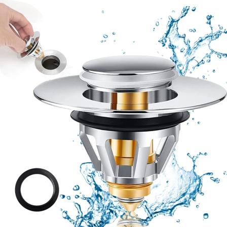 Opgraderet universel håndvaskprop, 1,33~1,42” badekarprop med hårsi