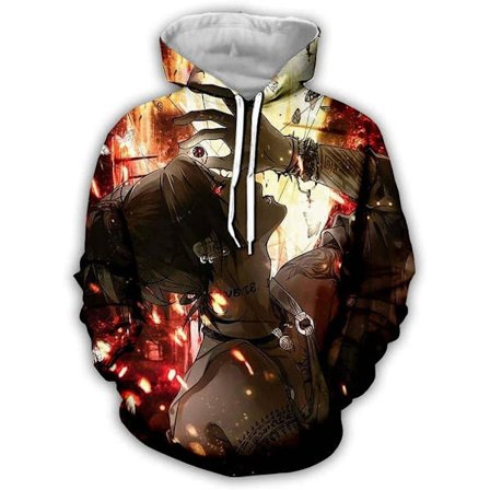 3D-printet pullover-hættetrøje til cosplay, komfortabel anime-karaktermerchandise med kængurulommer til unisex voksne, størrelse L-XXL