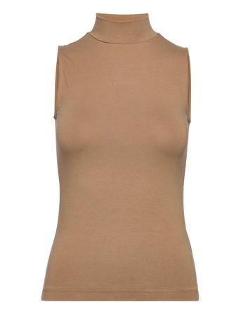 Modal Stretch Mock Neck Tank Top Ærmeløs Top Beige Calvin Klein
