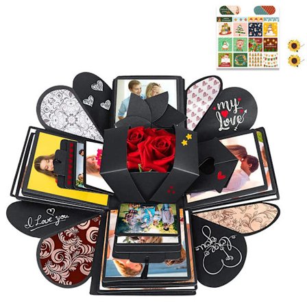 Kreativ svart eksplosjonsboks, DIY fotoalbum overraskelsesboks, kjærlighetsminne scrapbooking gaveeske for bursdag jul jubileum bryllup Valentinsgaver