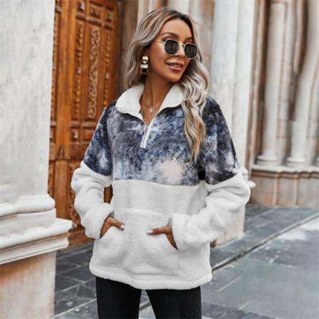 Sweatshirt Dame Vinter Varm hættetrøje Oversized Blød pige Teddy Fleece Pullover Fluffy Vinter Sweater Langærmet sweater med stor lomme Sort og hvid M
