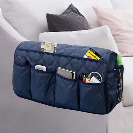 ING Lænestol Støttefod, Vandtæt Sofa Armlæn Opbevaringstaske, Lænestol Støttefod med 14 Opbevaringsrum - Marineblå