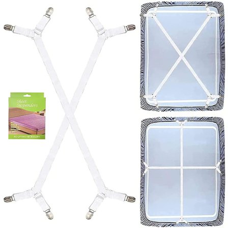 Lakanspännare 2 delar triangeljusterbara elastiska klämmor för lakan, långa remmar Griphållare klämma för alla sängar och madrasser