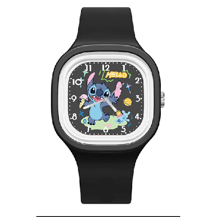 Stitch analog kvarts klokke med silikonrem firkantet klokke