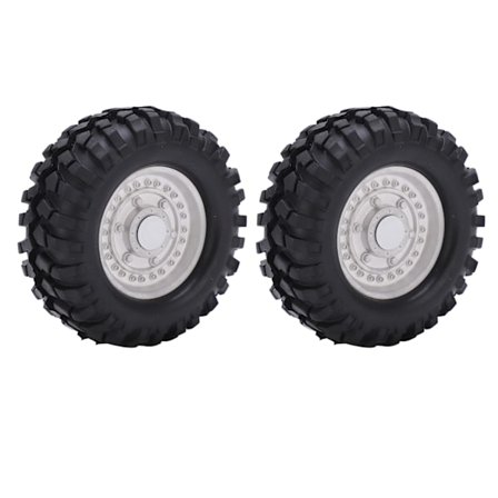 2 stk RC Hjulnavdekk Slitesterke Aluminiumslegeringshjul Gummidekk for CC01 MST D90 SCX10 1/10 RC Klatrebil Dekk Sølv