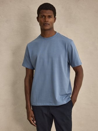 John Henric Men's Blaues Casual Fit T-Shirt Baumwolle Size M