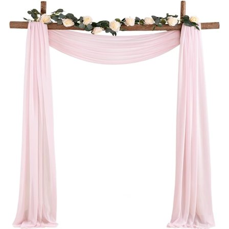 Hääkaaren koristekangas, 1 paneeli, 74 cm x 5,8 m, vaaleanpunainen, läpikuultava sifonkiverho, 5,5 metriä hääseremoniaan
