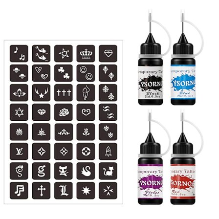 Temporära Tatueringar Kit 4 Flaskor Semi Permanent Frihand Bläck Självhäftande Schabloner