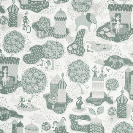 Littlephant Löpmetertyg Linne - Jardin De La Vie White/pine Tree Blue Tyg metervara Vit