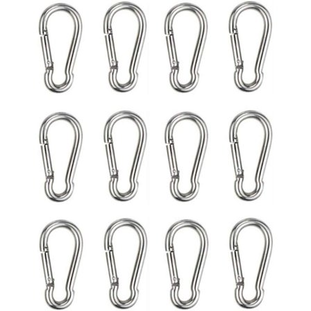 12 stk. hurtigkoblingskarabinkroker for tunge laster, sport, hundebånd, hengekøye, 304 rustfritt stål, 6 mm tykkelse