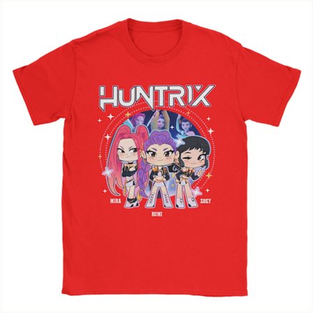Huntrix Kpop Demon Hunters Chibi T-paita miehille - 100 % puuvillaa plus-kokoinen O-kaula T-paita