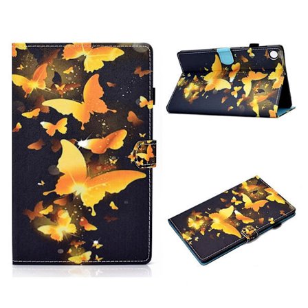 Lenovo Tab M10 FHD Plus læderetui med mønsterprint - Guld Sommerfugle