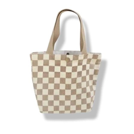 Rutet liten tote bag rutete øko-knapprom estetisk stil