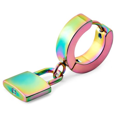 Pendiente de aro con colgante de candado arcoíris Floyd para hombres - Pendientes de aro con colgante