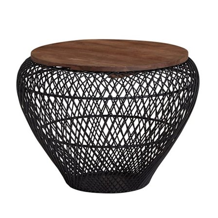 Rootz soffbord mango massivt trä metall 60x60x45 cm svart runt m