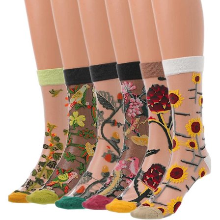 Kukkakuvioiset nilkkasukat, vihreä kirjonta, läpinäkyvät vapaa-ajan sukat, erittäin ohuet Acsergery-lahjat