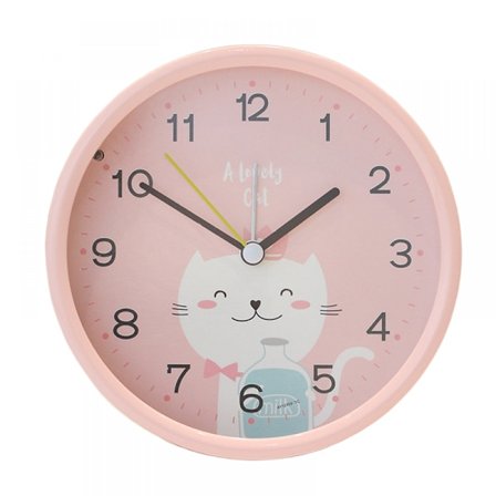 Studentväckarklocka med nattlampa, halkfri cirkulär tecknad kattväckarklocka, sovrumsbord, bärbar klocka - Rosa