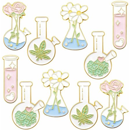 10 st emalj söta tecknade kolv test tube växt kavajslag knappar märken för jackor